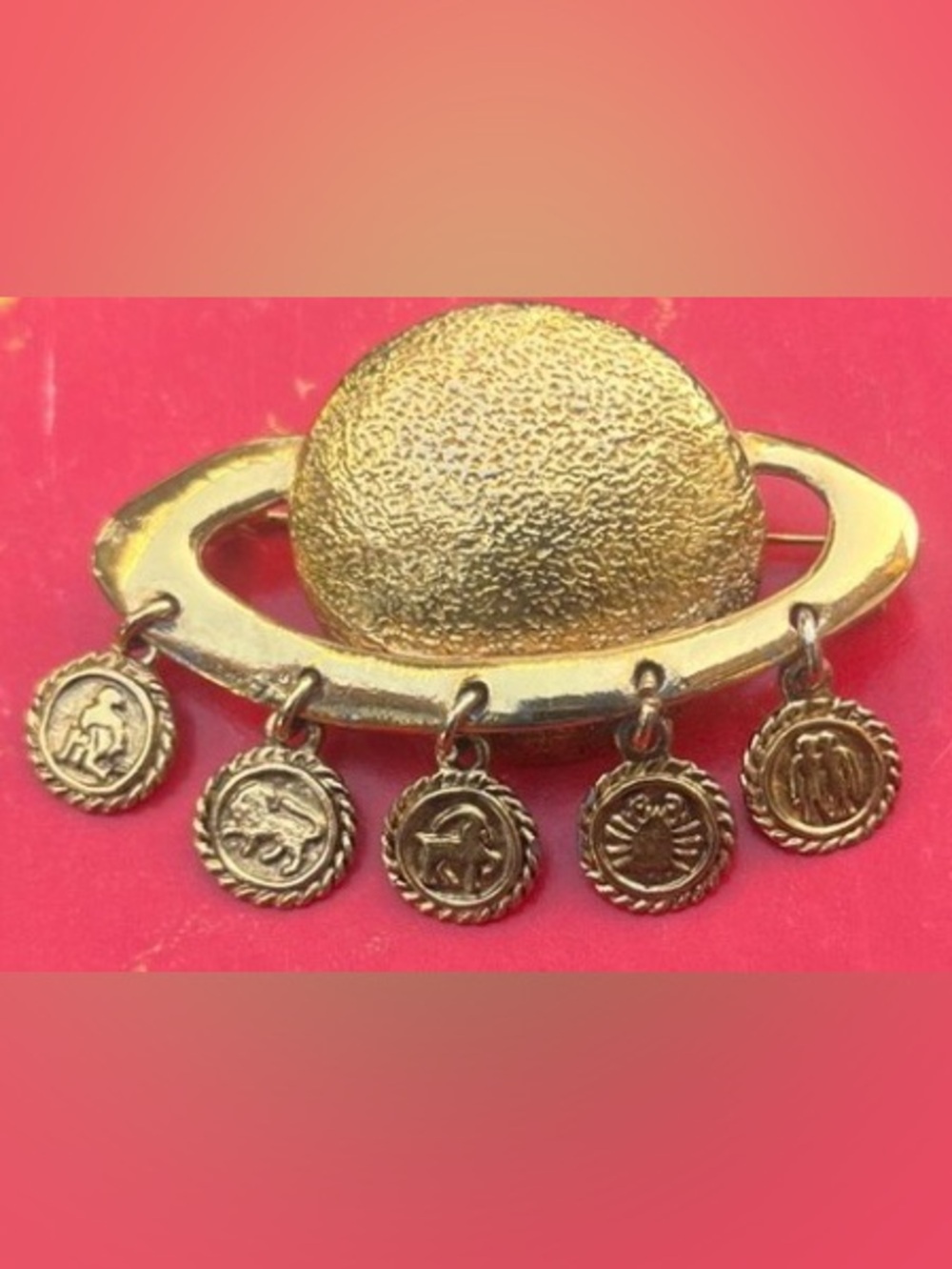 Gold Planet Charm Brooch - Gold